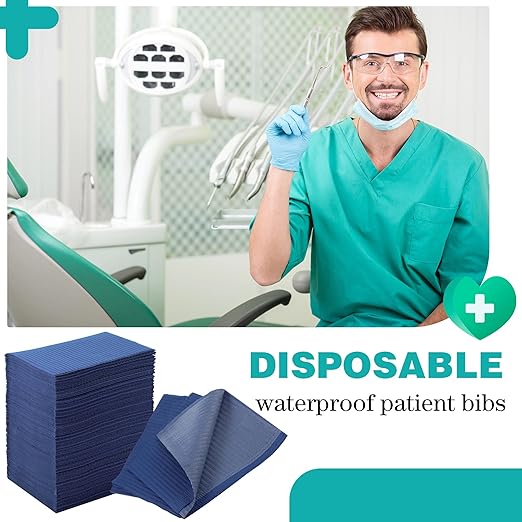 Newwiee 750 Pcs Disposable Dental Bibs Bulk Waterproof Tattoo Sheet Patients for Lash Nail Art Tray Cover 13" x 18"(Blue)