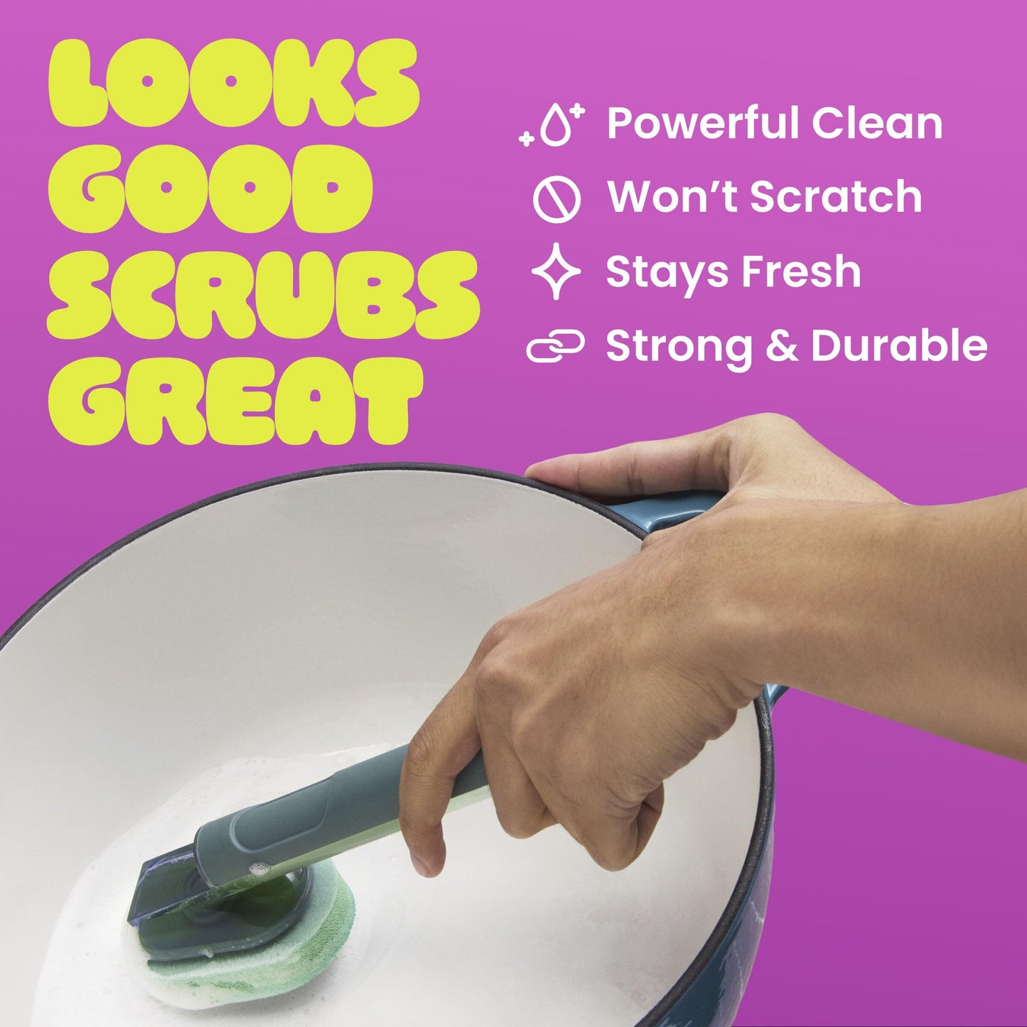 Brite by Scotch-Brite Fillable Dishwand with Drain + Dry Stand, Household and Kitchen Sponge for Washing Dishes, 1 Dish Wand with Soap Dispenser