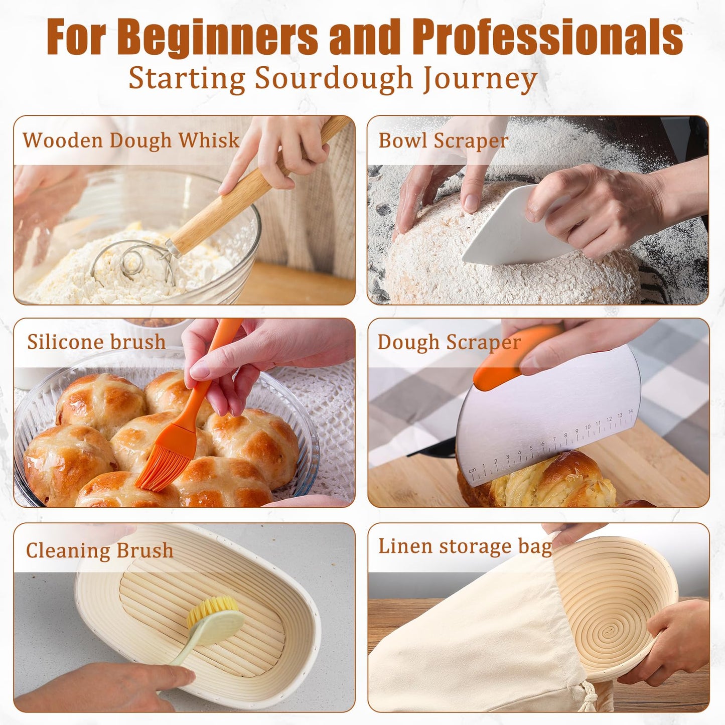 Panny Sourdough Starter Kit, Banneton Bread Proofing Basket with Glass Sour Dough Starter Jar, Sourdough Bread Baking Supplies, Making Tools, 9" Round & 10" Oval Baskets, Complete Gift for Men Women