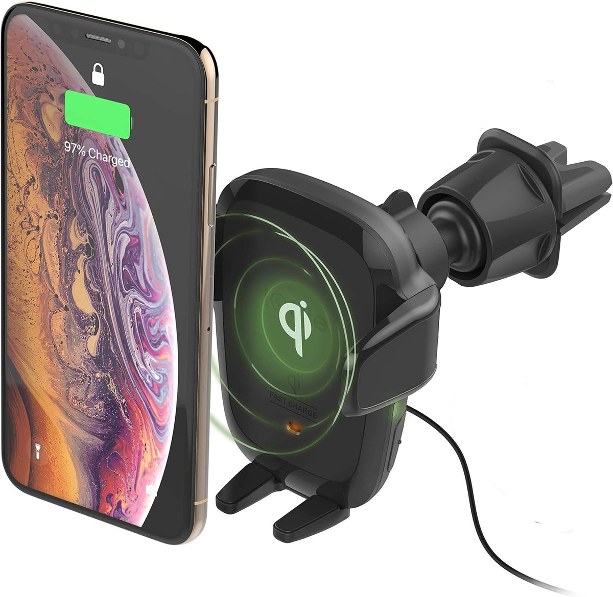 iOttie Auto Sense Qi Wireless Car Charger - Automatic Clamping Wireless Charging CD Slot & Air Vent Phone Mount Combo for Google Pixel, iPhone, Samsung Galaxy, Huawei, LG, and other Smartphones