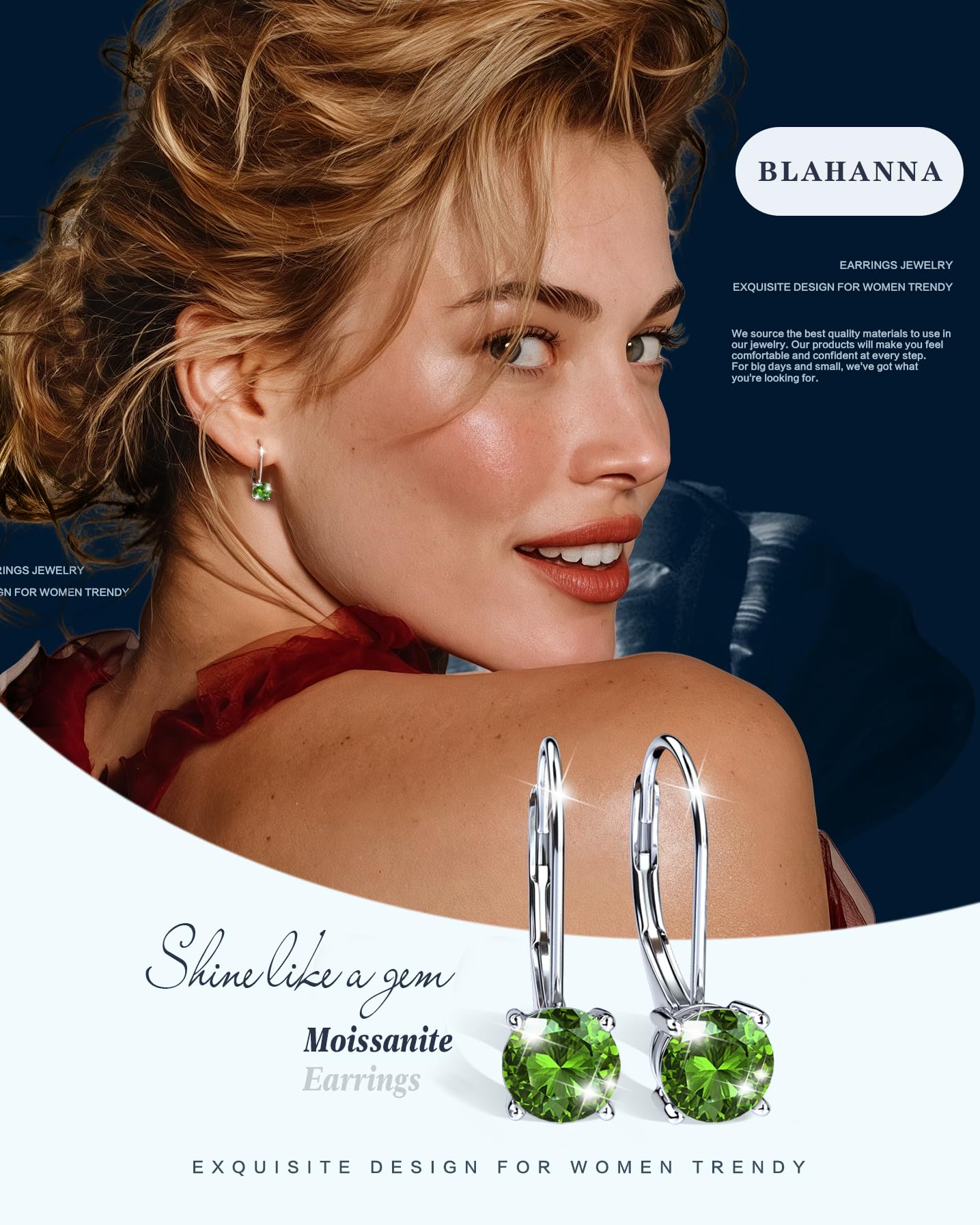 Blahanna Moissanite Earrings,1.0ct-2.0ct D Color Brilliant Round Cut Earrings S925 Sterling Silver Dangle Earrings Moissanite Leverback Drop Earring