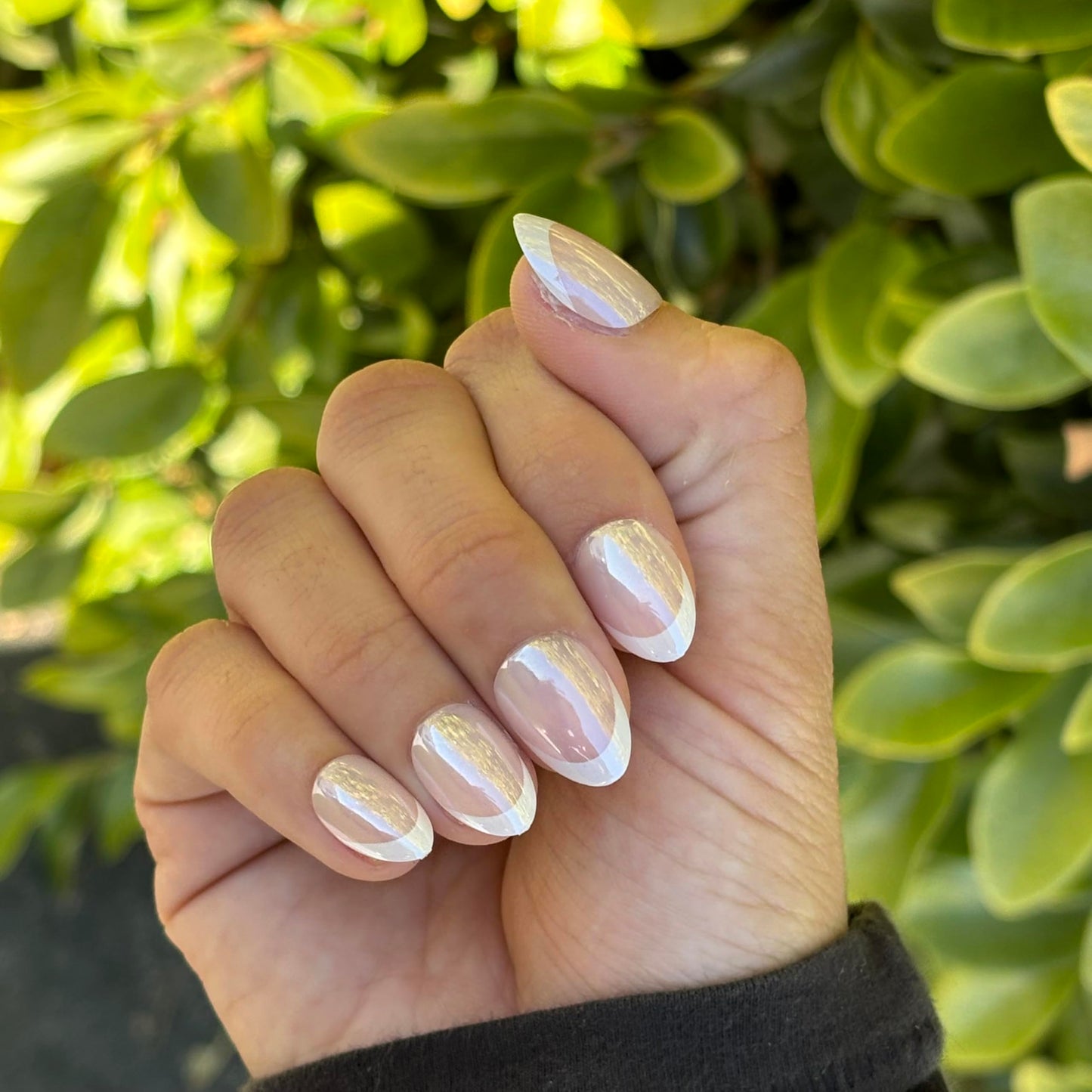 GLAZED FRENCH Press-On Nails by Lavaa Beauty | Short Round Chrome Glazed French Tip Nails