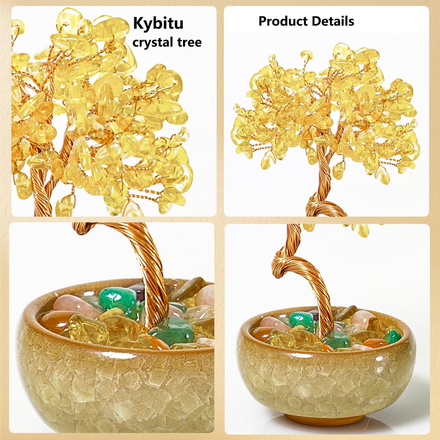 Citrine Crystal Tree Mini Money Tree for Wealth Home Office Desk Decor, Handmade Crystal Tree with Copper Wire, Ceramic Base, Business, Feng Shui Office Home Gift