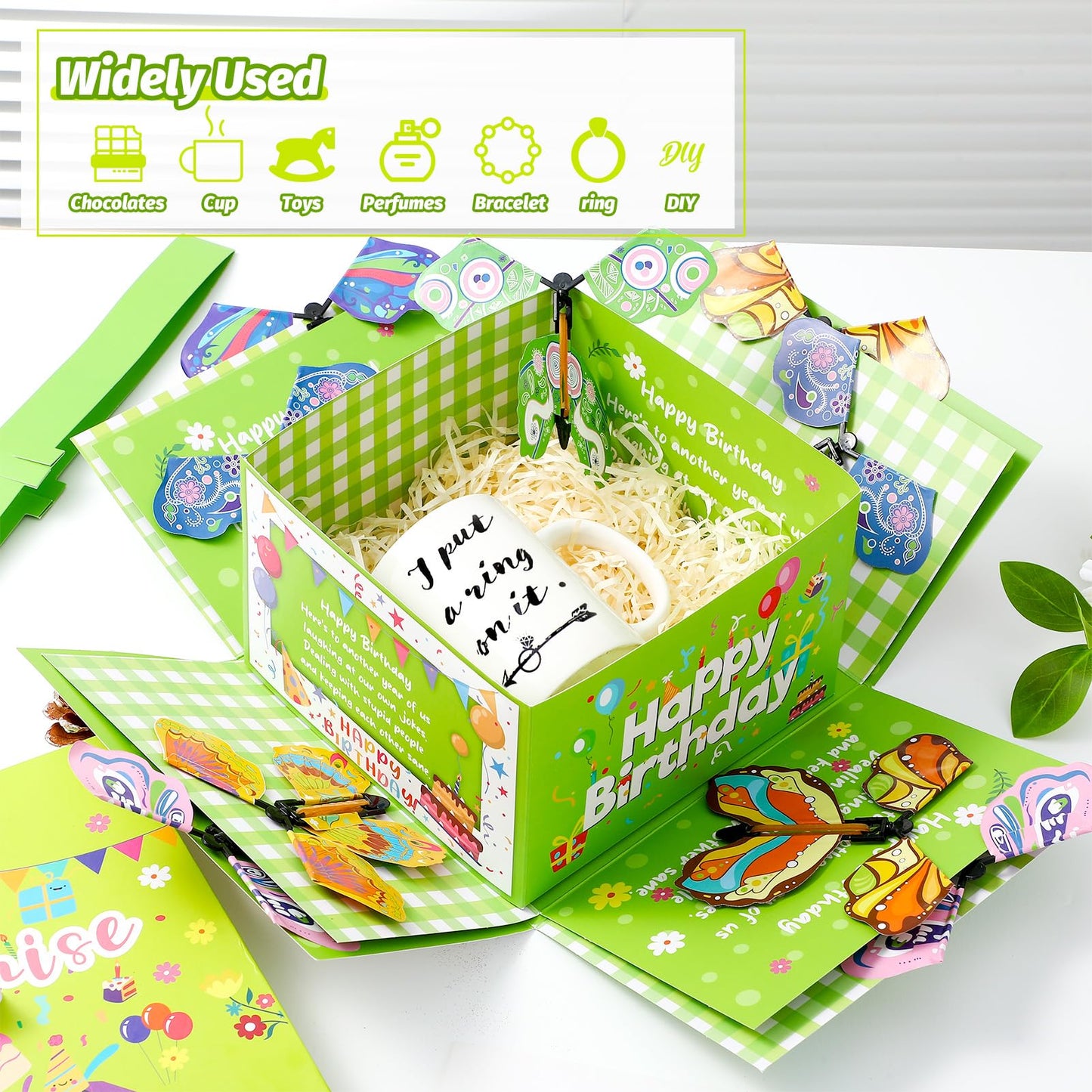XLSXEXCL Birthday Explosion Gift Box, Birthday Butterfly Flying Surprise Gift Box, DIY Exploding Surprise Gift for Birthdays, Wedding, Mother's Day, Anniversaries