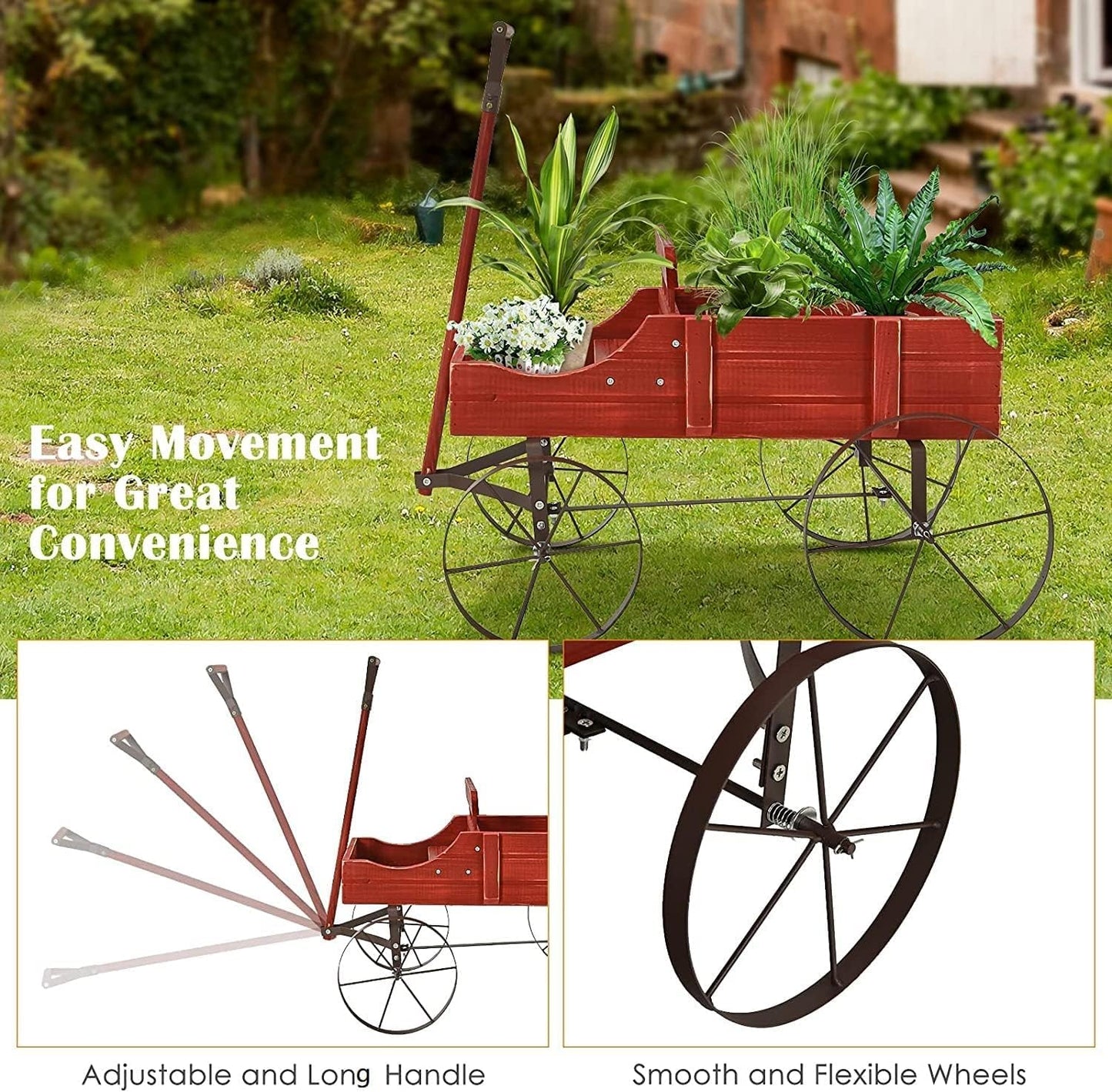 Generic Amish Wagon Decorative Indoor or Outdoor Garden Backyard Planter ,Garden Decor (Red)