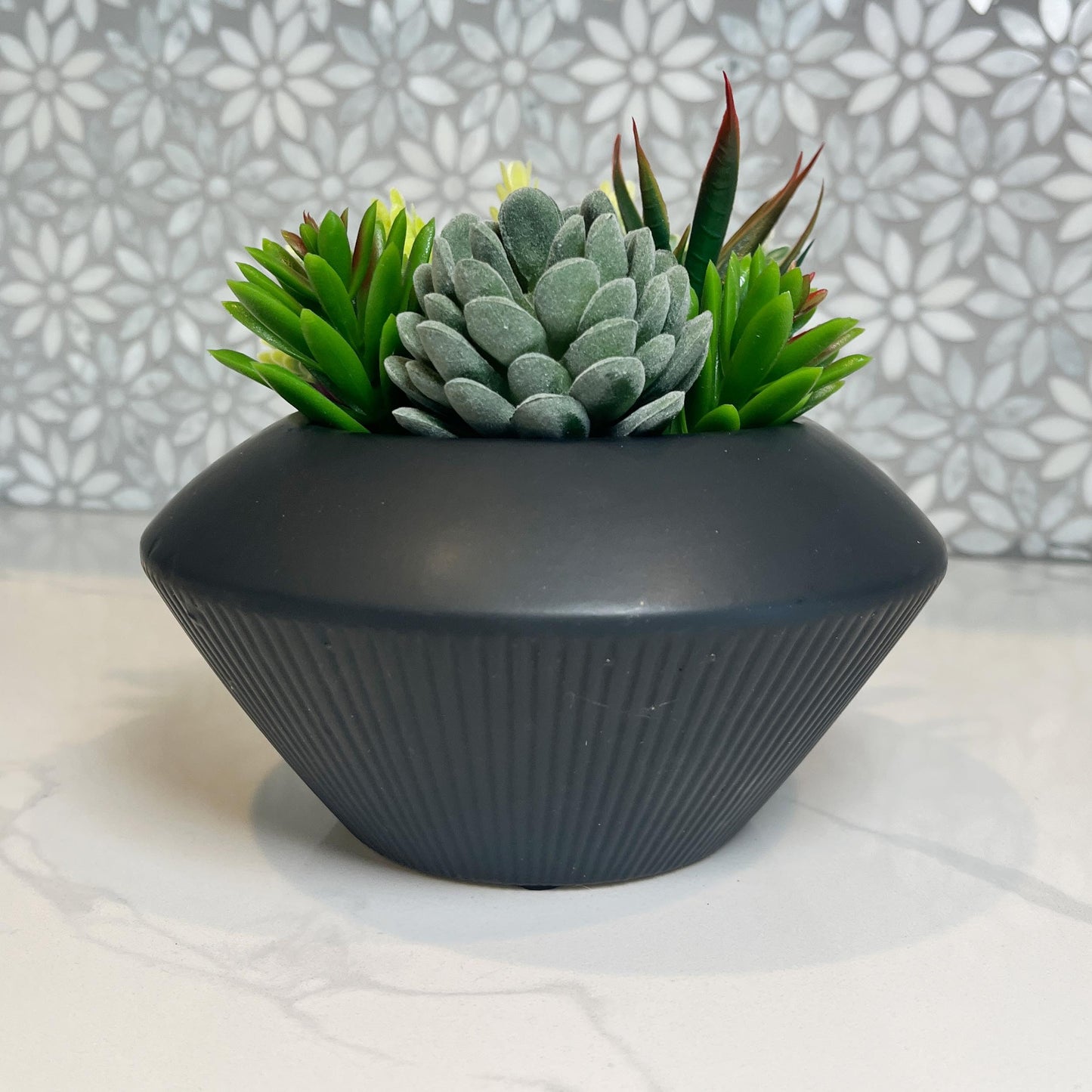 Admired by Nature 7.5" Ceramic Flower Planter Decorative Pot - for Home Decor, Succulents, Indoor Gardens, Organization, Display - Black