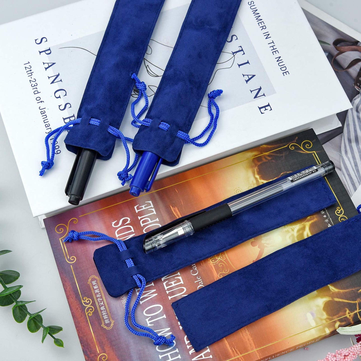 SUMERSHA 100pcs Velvet Pen Pouch Drawstring Pen Bag Single Pen Sleeve Holder for Office Business Gift