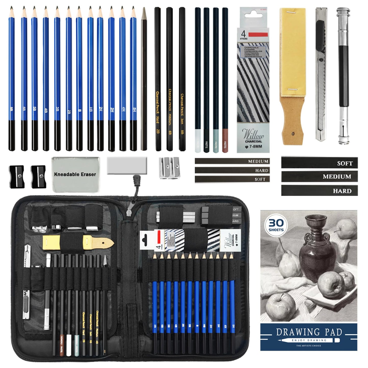 MYBRELAR Sketching and Drawing Kit, 41 PCS Professional Drawing Pencils for Sketching Kit with Sketchbook, Graphite and Charcoal Pencils, Art Drawing Set for Kids, Beginners, Teens and Adults