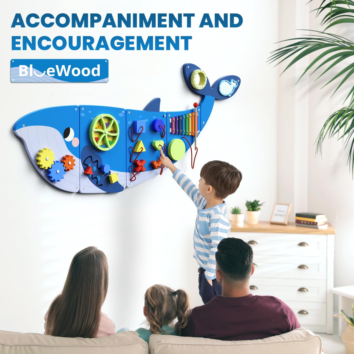 BlueWood Wooden Wall Busy Board Panels, Toddler Learning Activity Center, Montessori Philosophy Sensory, Educational Toys, Conducive to All-Round Development - Whale