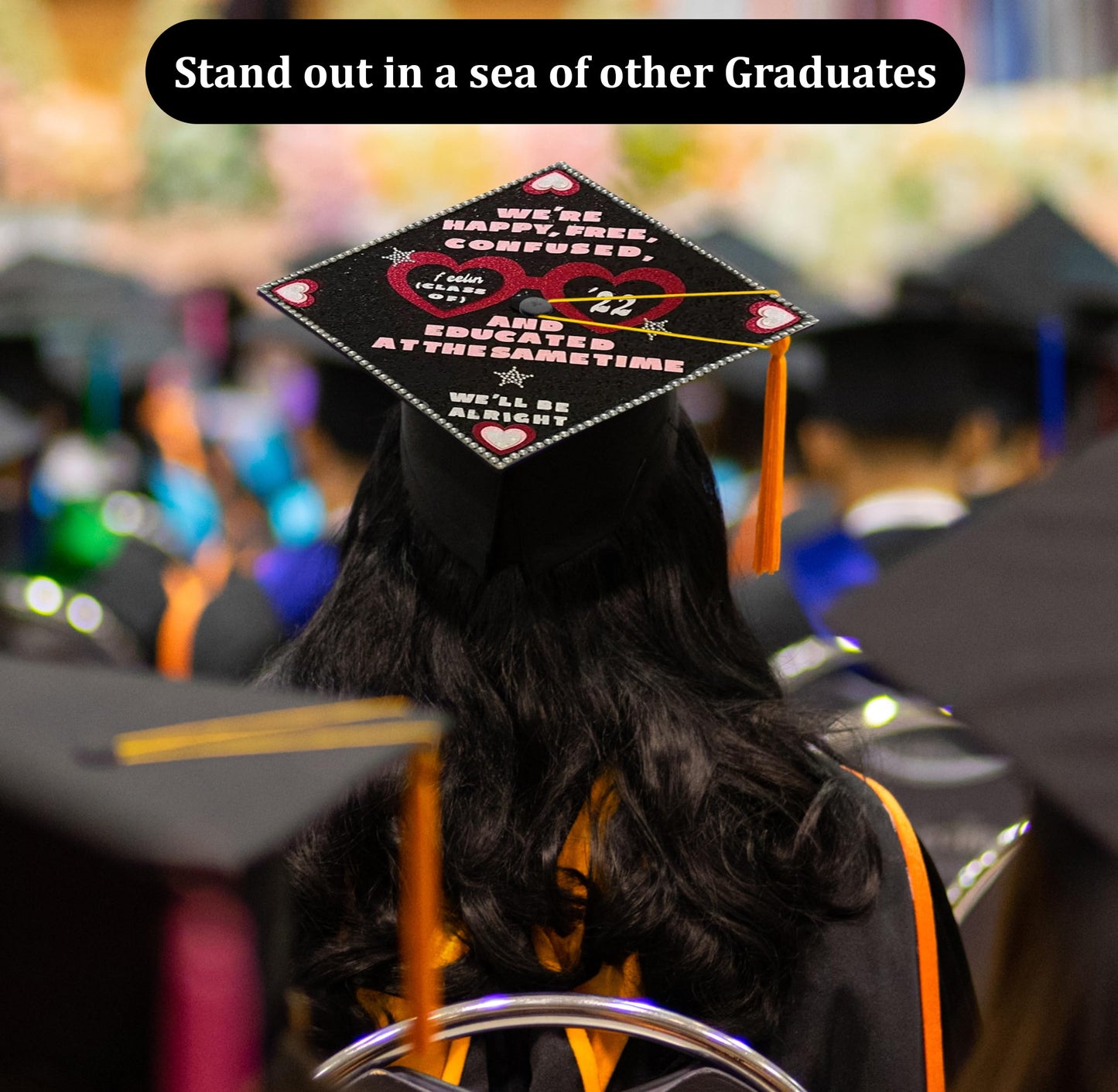 Graduation Cap Topper Kit 25 Count 9x9 Inch Black Glitter Caps with 150 Adhesive Dots for DIY Decorating Mortarboard Decoration Supplies