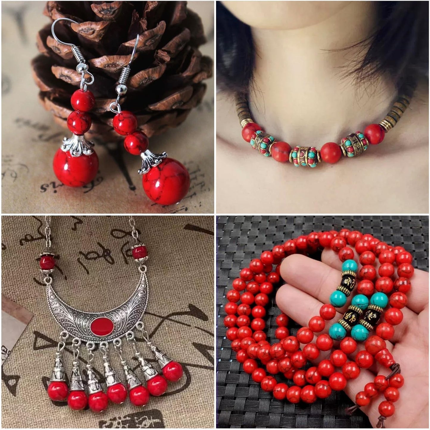 8mm Red Beads for Bracelets Turquoise Beads, Natural Stone Beads Gemstone Beads for Jewelry Making,DIY Bracelet Necklace About 45pcs