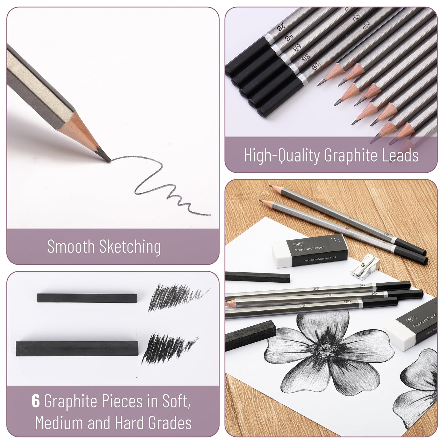 Mr. Pen- Drawing Sketching Pencil Set, 25 pcs, Graphite Pencils (10B-6H), Graphite Sticks, Erasers, Sharpener, Blending Stump & Sandpaper Pad for Drawing, Shading & Art Projects