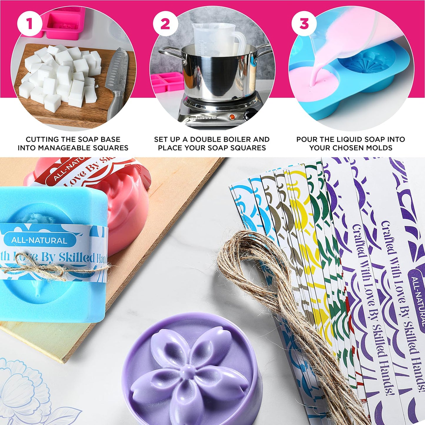 Soap Making Kit with Melt & Pour Base, Cutting Box, Molds, Fragrances - for Adults & Kids by Prime Creations.