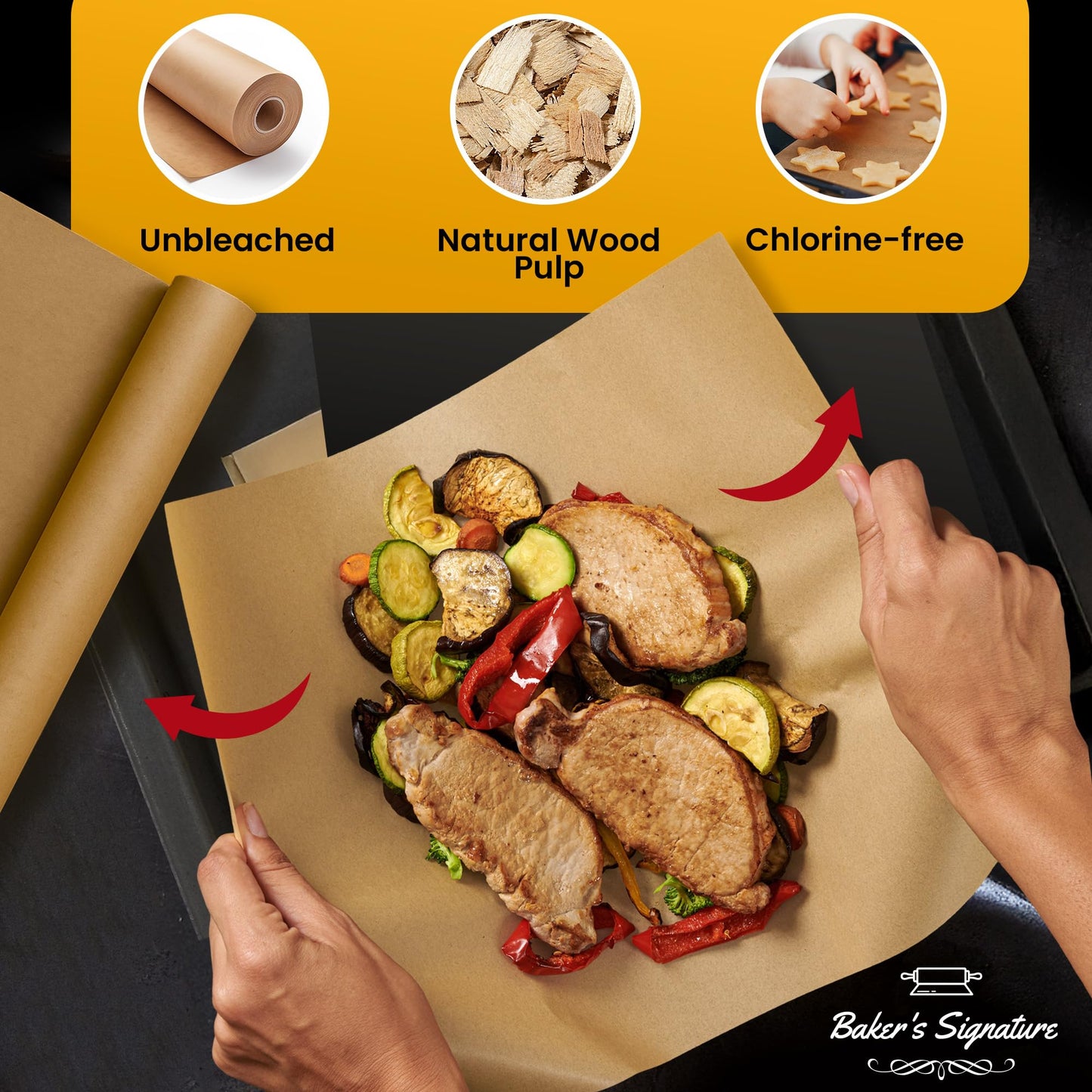 260 Sq.Ft Unbleached Parchment Paper for Baking – Roll with Cutter, Heavy Duty Non-Stick Brown Parchment for Baking, Cooking, Grilling, Steaming and Air Fryer, 15in x 210ft by Baker’s Signature