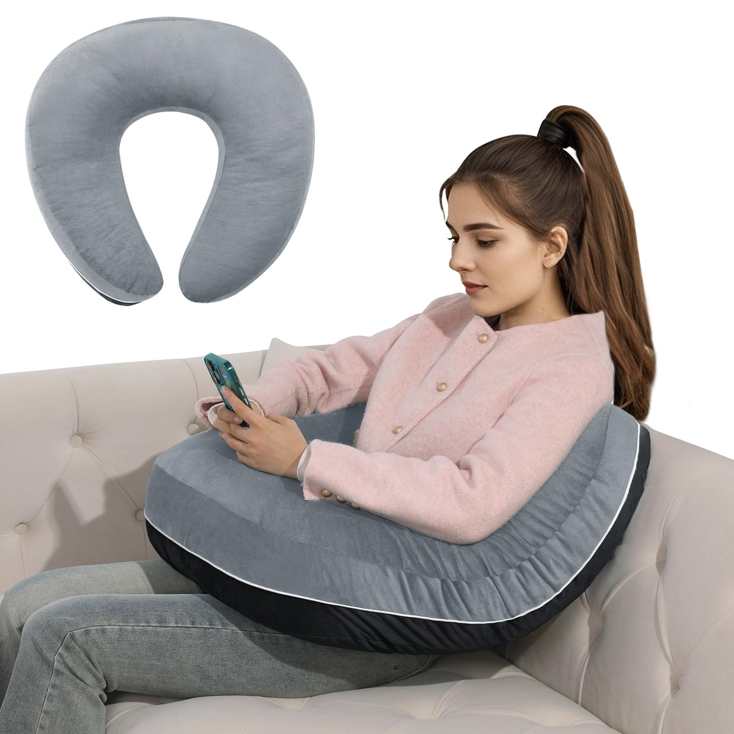 HOMBYS Crochet Pillow for Lap Support,Gaming Pillow for Lap,Lap Pillow for Reading & Crocheting,Soft Lap Desk Pillow,Reading Pillow,Crochet Pillow for Lap Support,Arm Pillows for Adults,Black/Grey