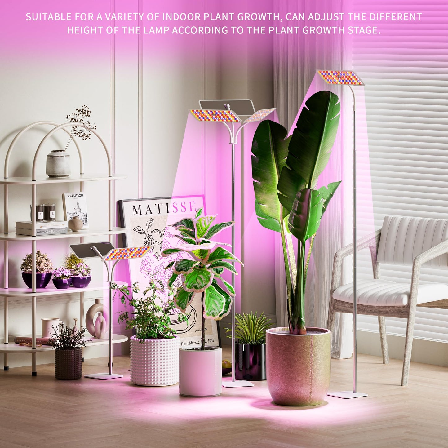 KINGPLUS Grow Lights with Stand, Double Head, Full Spectrum LED Grow Light for Indoor Plants, 240 Leds, 4 Dimmable Levels, Timer 4/8/12h, 12-60inches Height Adjustable, 36w, Ideal for Desk Small Plant