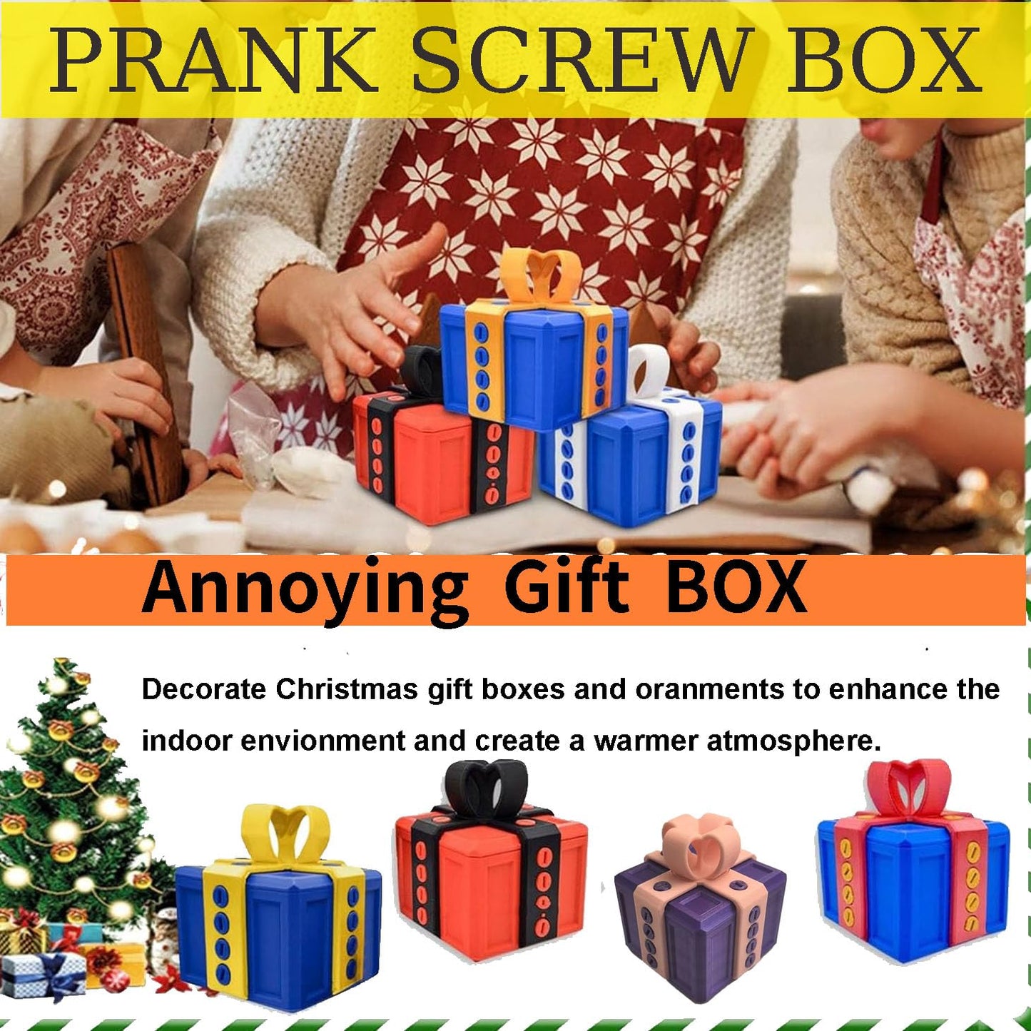 Annoying Gift Box, 3D Printed Gift Box with Screws, Funny Christmas Decoration Box, Novel Magic Box for Friends (Gold and Black)