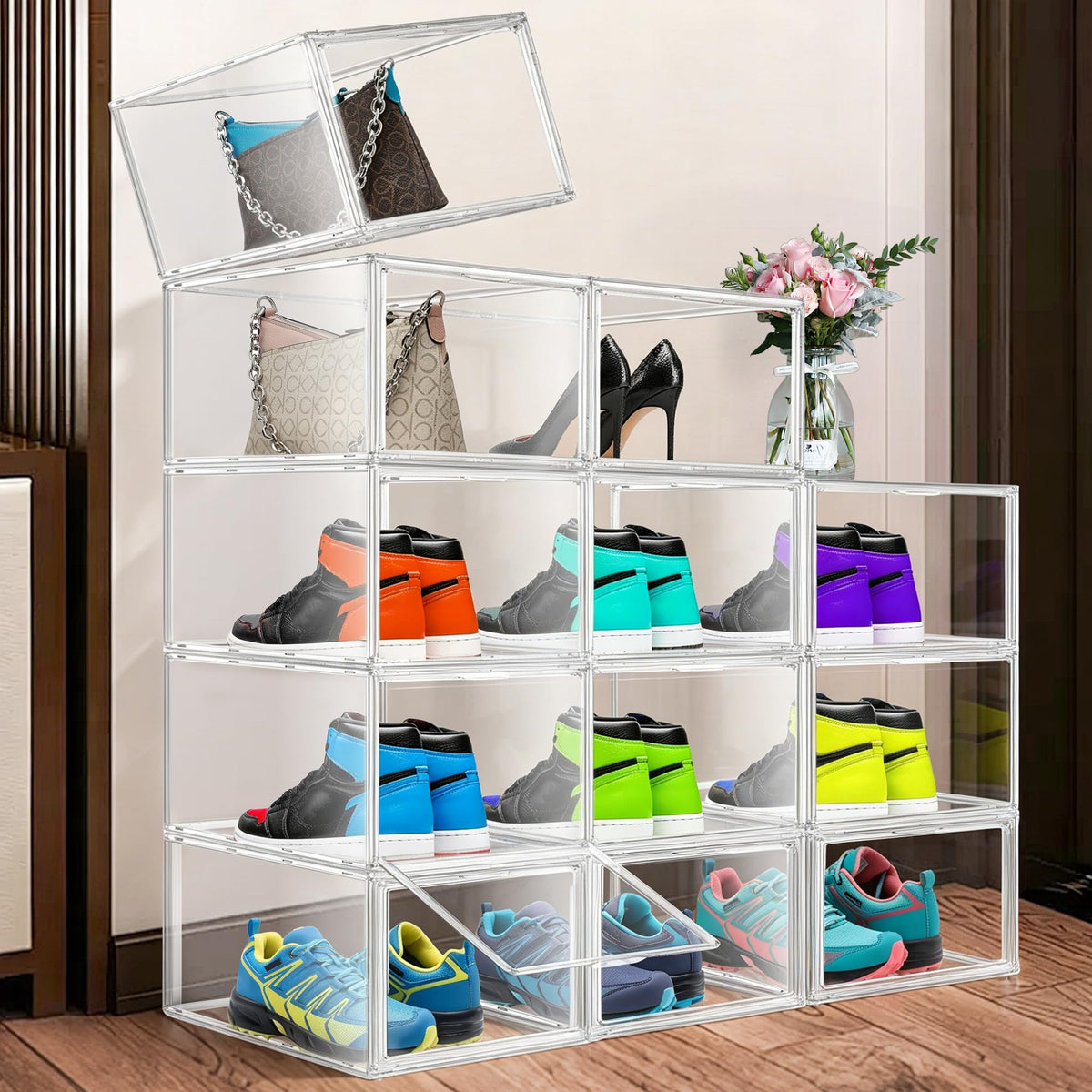 12 Pack Clear Shoe Storage Boxes Stackable (12 Count)