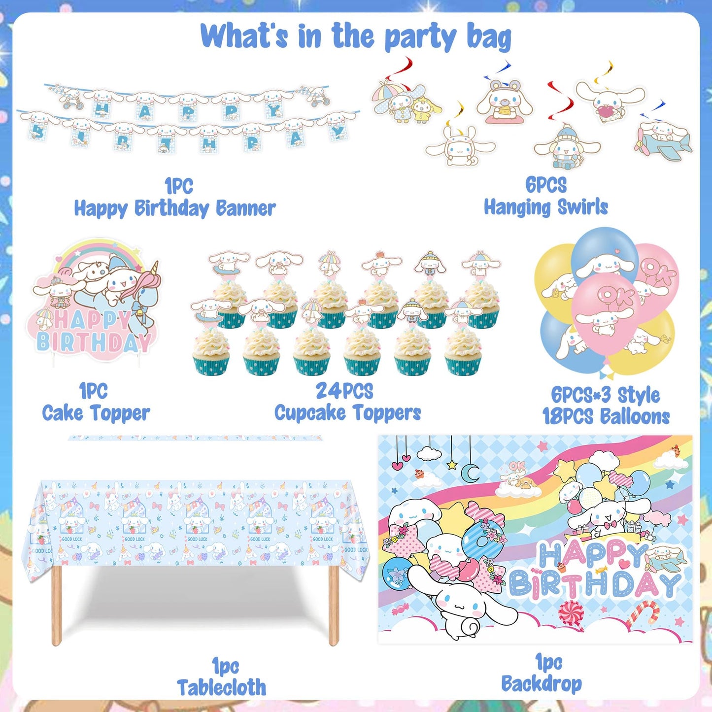 Birthday Party Decorations, Party Supplies Include Banner, Backdrop, latex Balloons, Hanging Swirls, Foil Balloon, Cake Cupcake Toppers, Tablecloth