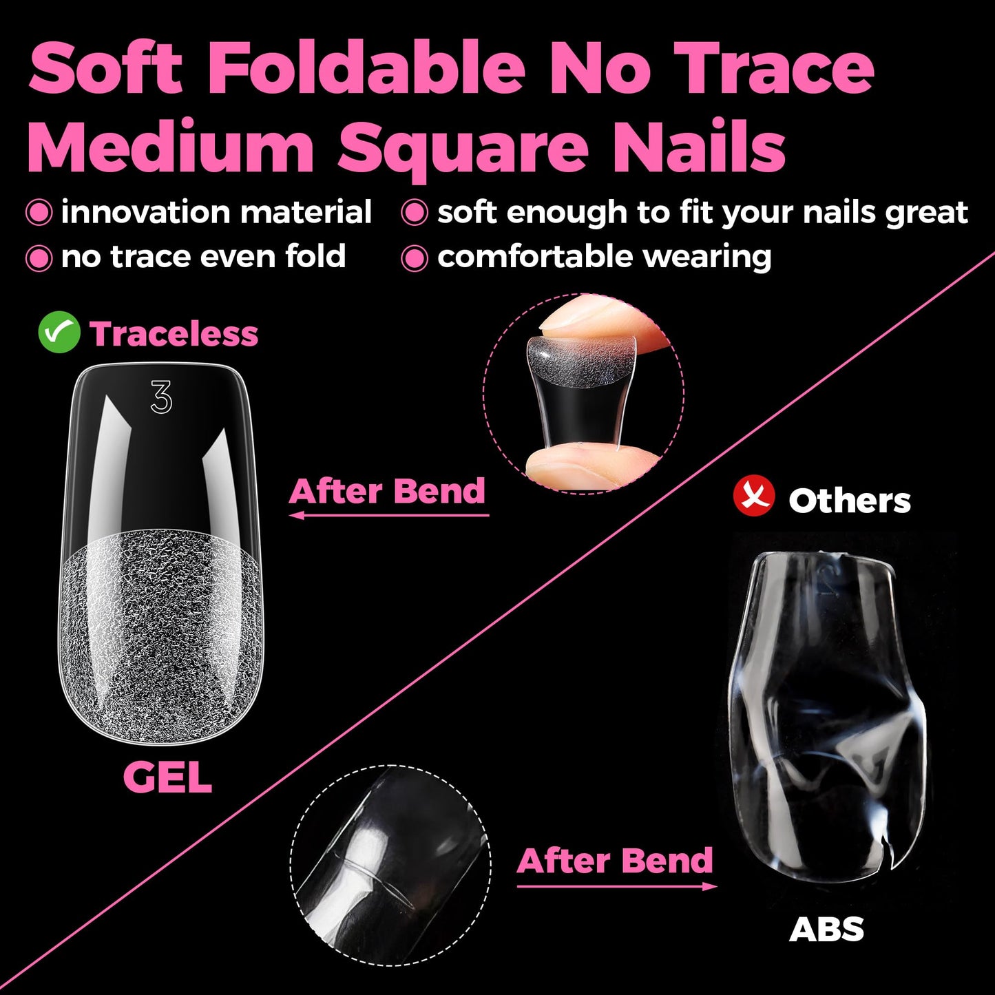 UNA GELLA Square Gel Nail Tips, 15 Sizes Medium Square Press on Nails, 300pcs Pre Etched Soft Gel Fake Nails Full Cover For Nail Extension Home DIY Nail Salon for Women
