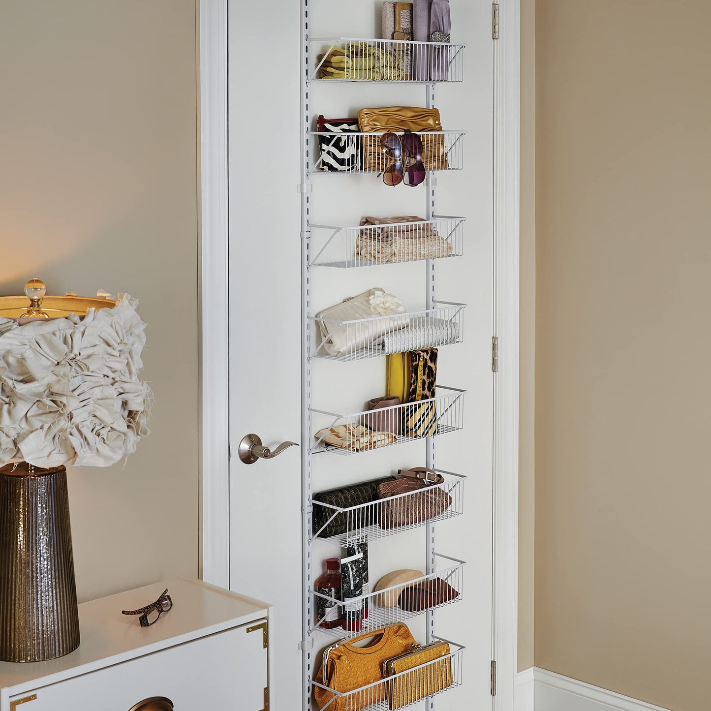 ClosetMaid 97535 Wall or Door Adjustable (8) Basket Organizer, 6.614-Inch D x 77.165-Inch H x 17.992-Inch W, White
