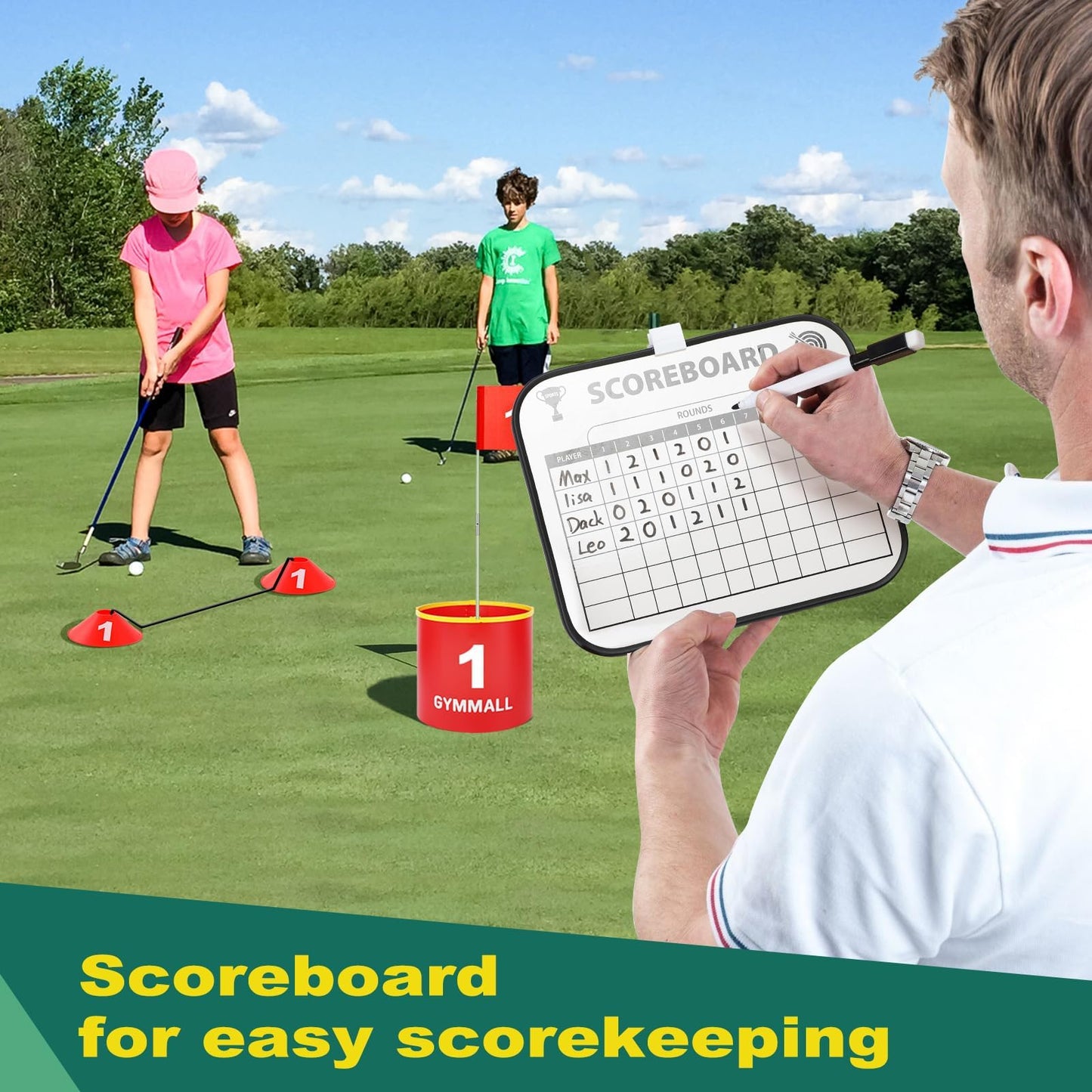 GYMMALL Golf Yard Bucket Games, 9 Holes Bucket Backyard Golf Game Set with LED Light and Flags for Adults & Kids Indoor Outdoor, Golf Practice Gift for Backyard, Park, Beach and Lawn