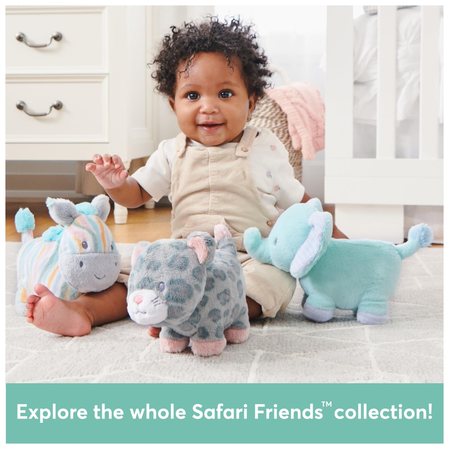 Baby GUND Safari Friends Elephant Pull-Down Musical Plush, Travel Friendly Sensory Toy with Stroller Loop for Ages 0 and Up, Blue, 12”
