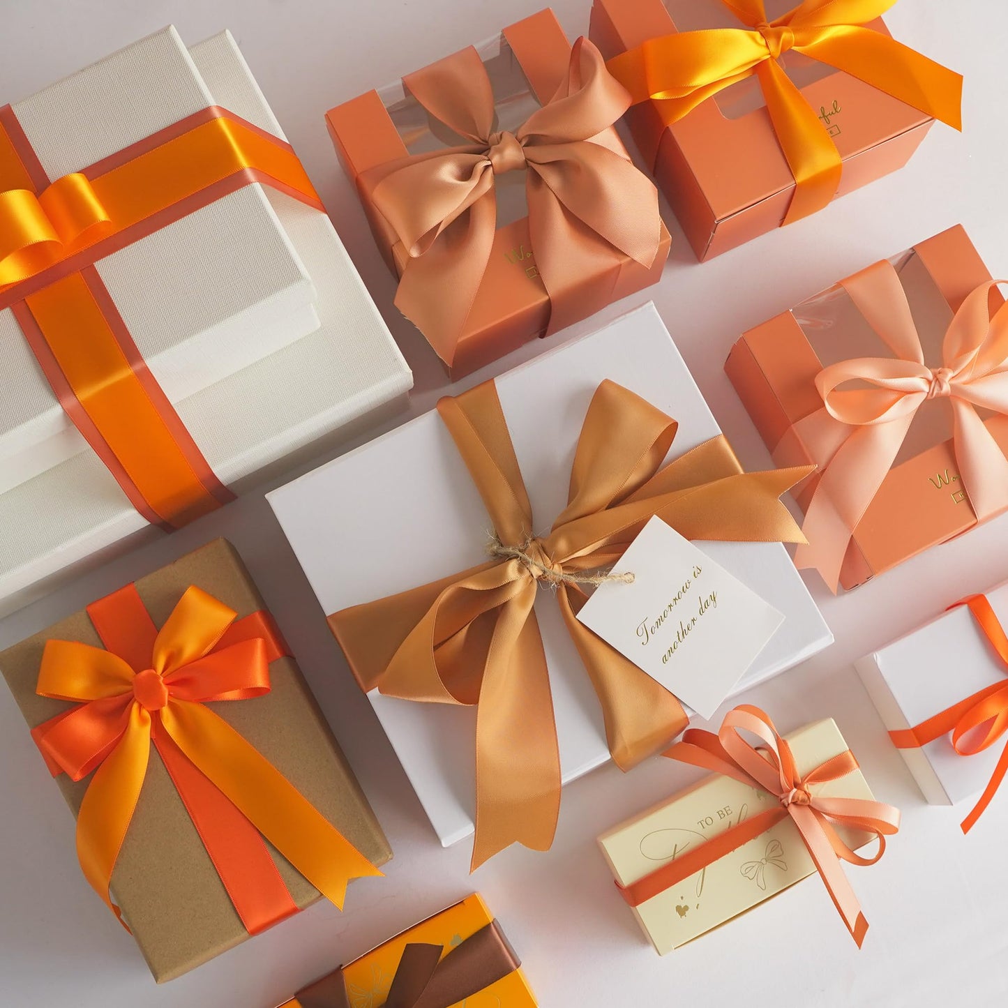 HUIHUANG Terracotta Ribbon 1 inch Orange Double-Faced Satin Ribbon Pack 6 Rolls, Silk Satin Ribbons for Fall Wedding Flower Bouquet Wrap Hair Bows Making Gift Wrapping and Crafts- Total 30 Yards