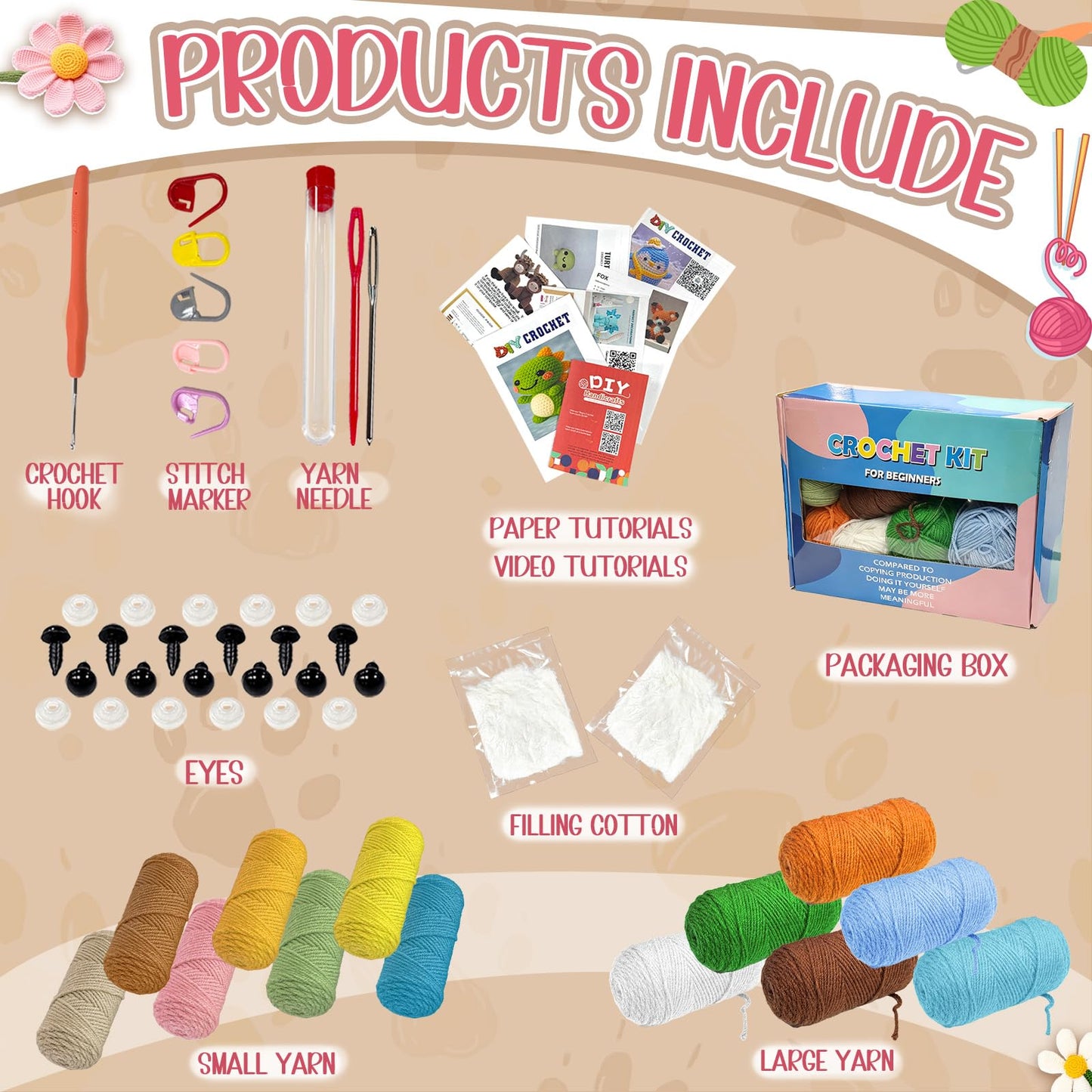 OurWarm 6PCS Crochet Kit for Beginners, DIY Crochet Animals for Great Gifts, Knitting Kit for Beginners with Step-by-Step Video Tutorial, Crocheting Kits for Manual Lovers Birthday and Holiday Gift