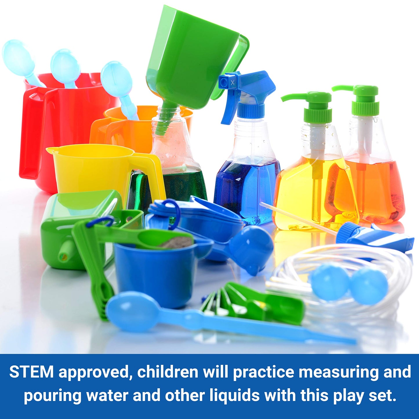 Constructive Playthings Measure and Pour Water Play Preschool Science Kit, Water Table Accessories, Educational Toy for Kids, Classroom Supplies, 34-Piece Set, Toddler Toys for 3 Years and Older
