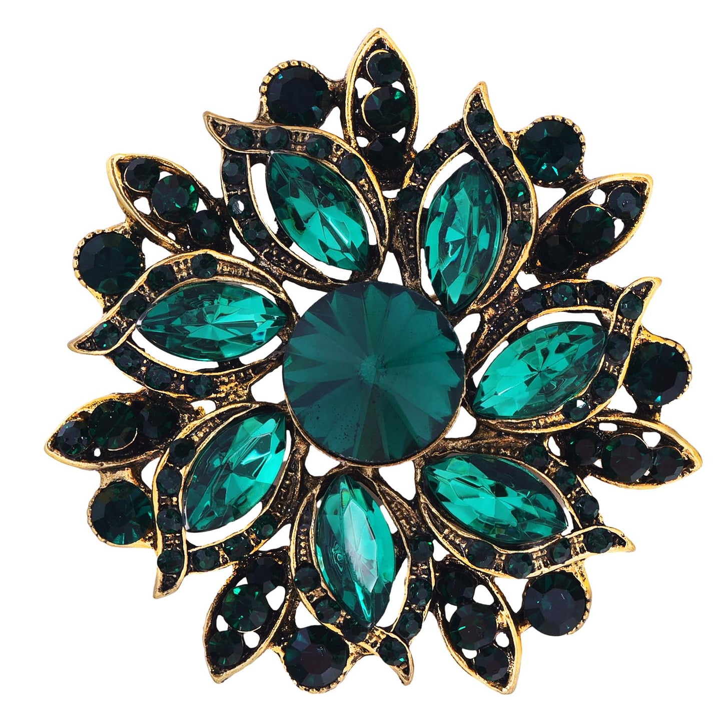 LAXPICOL Vintage Women's Green Austrian Crystal Elegant Flower Brooch Wedding Broach Pin