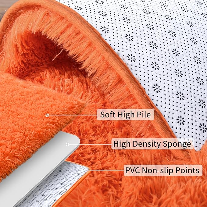 Soft Runner Rugs for Bedroom Hallways, 2x4 Orange Fluffy Shag Throw Area Rug Non Slip for Bedside Dorm, Long Shaggy Furry Carpet for Nursery Living Room