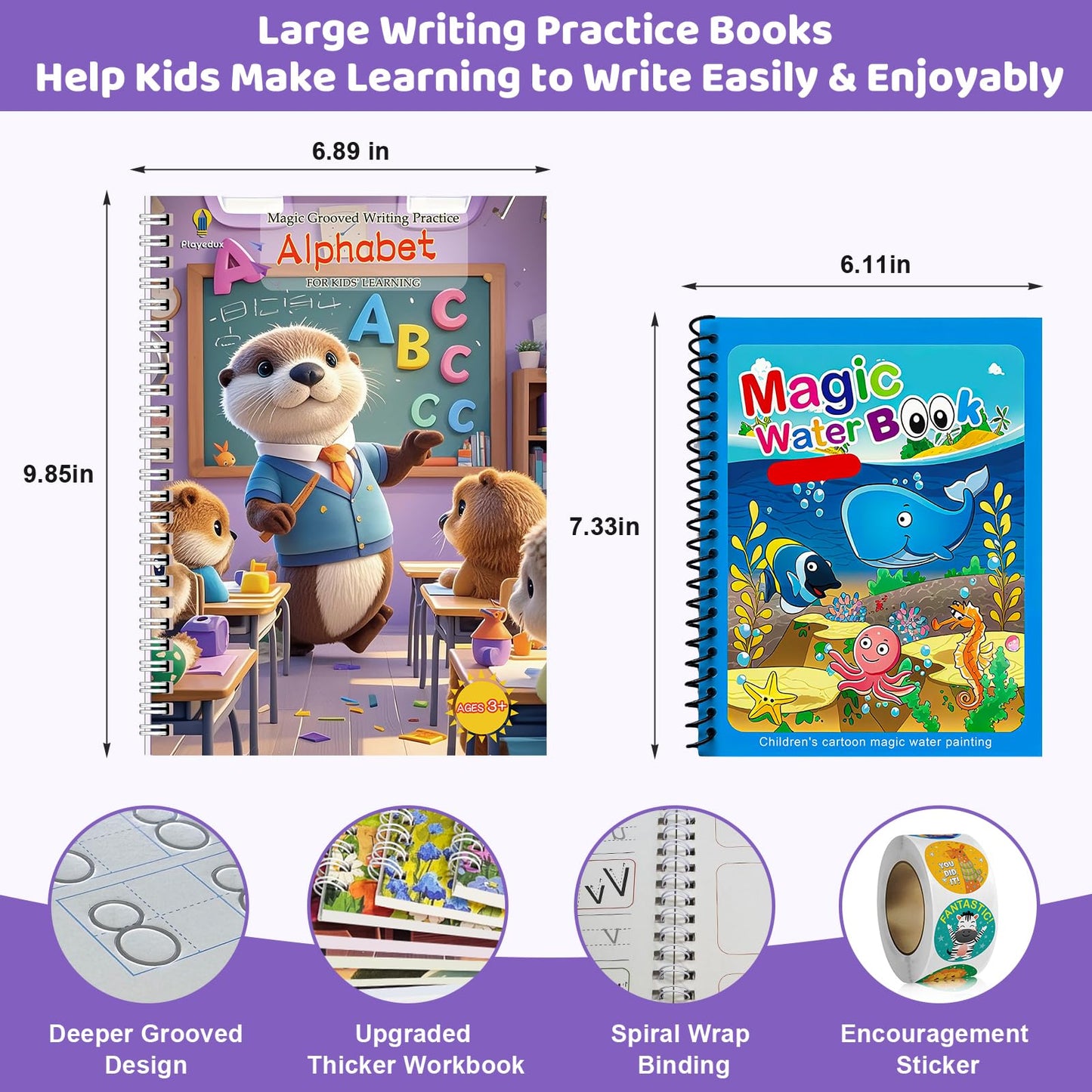 EFCRBS Magic Grooved Writing Practice Books for Kids 3-8, Reusable Grooved Handwriting Books-Letters Numbers Math Painting-Preschool Learning Activities-Birthday Gifts for 3 4 5 6 7 8 Years Old