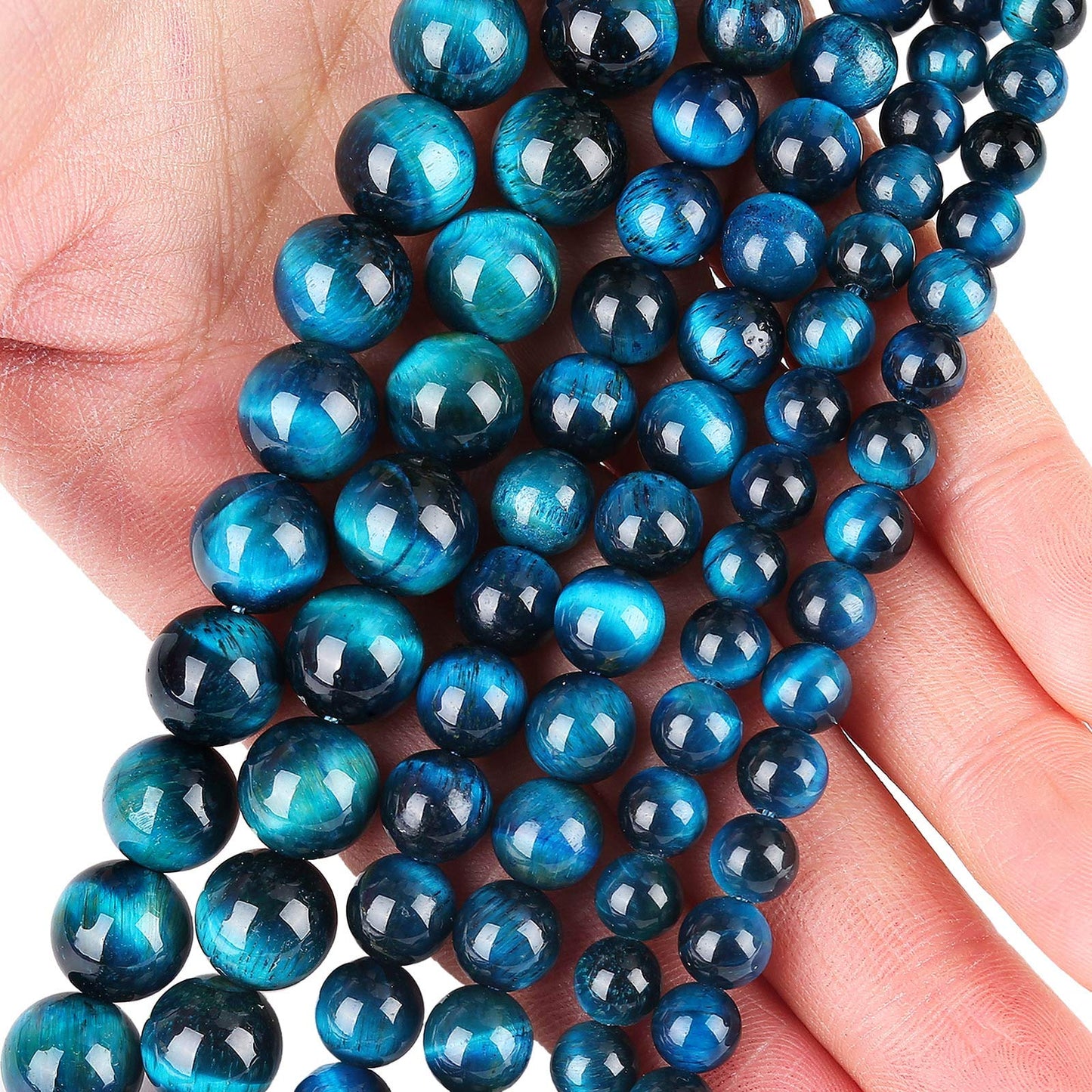 Natural Blue Green Tiger Eye Beads, Grade AAA Gemstone Round Loose Beads 10MM 40PCs Bulk Lot Options, Semi Precious Stone Beads for Jewelry Making