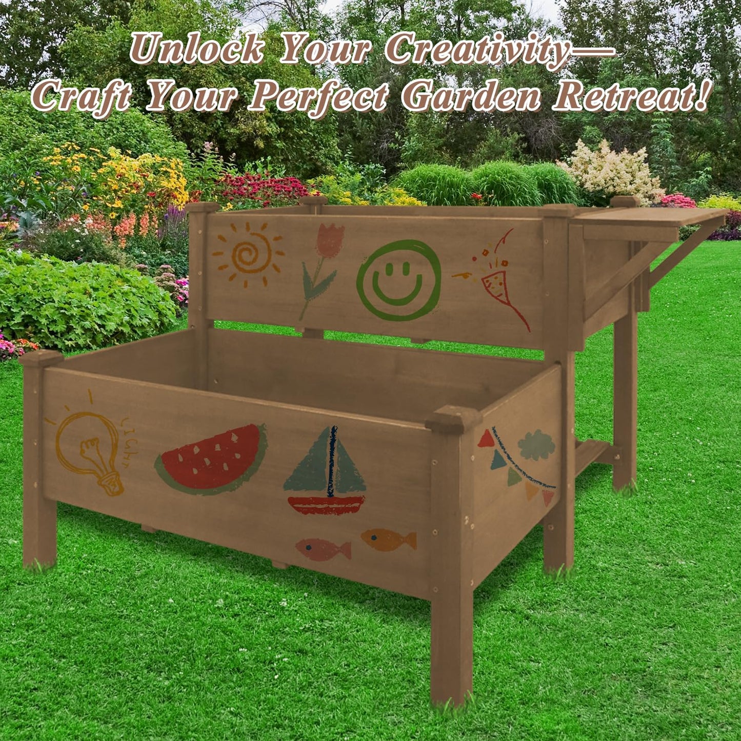 ketive 2-Tier Raised Garden Bed with Legs Outdoor Elevated Garden Box,Storage Shelf,Protective Liner for Backyard,Patio,Balcony,55x42x30in (Brown)