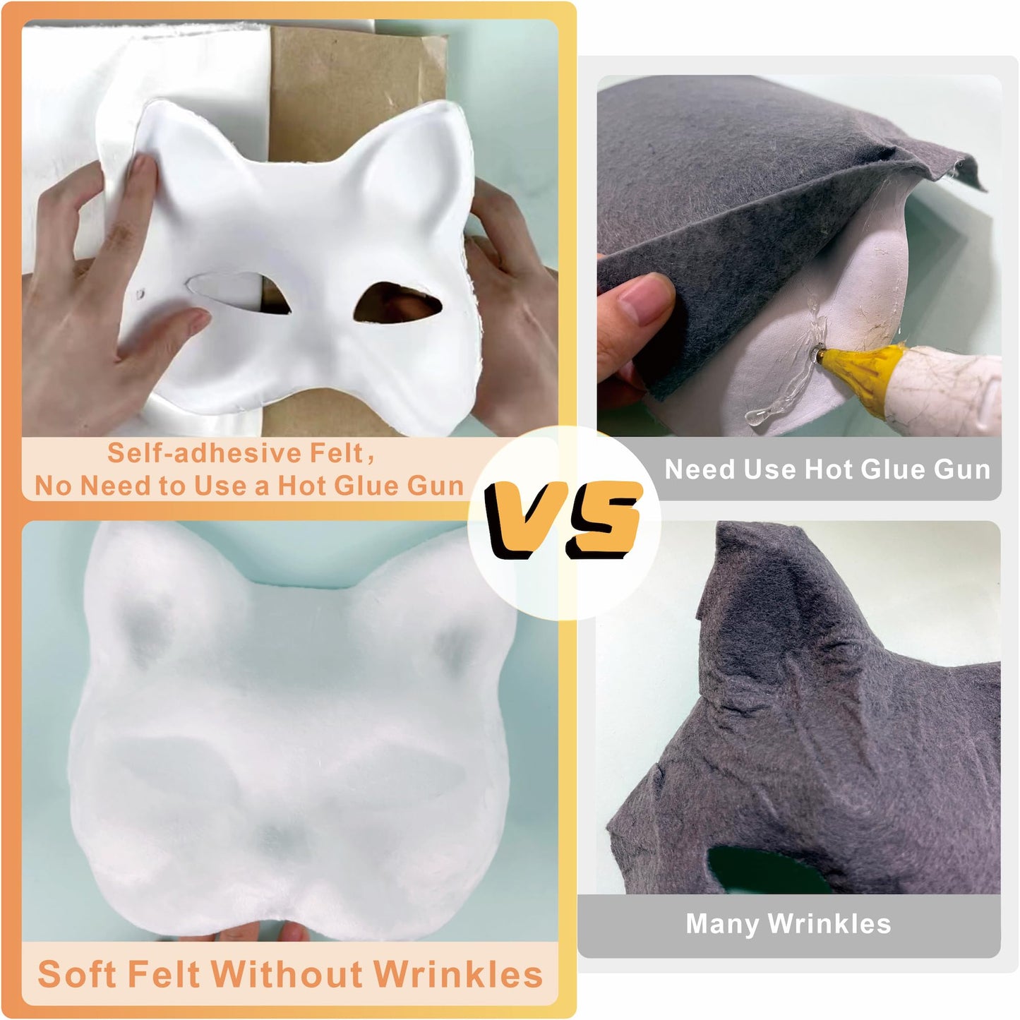 B BBPM Therian Mask Kit Cat Fox Masks with Fur & Eye Mesh and Felt Sheet 4PCS Furry Animal Mask to Paint Arts Crafts Gear Diy for Halloween, Cosplay,Masquerade Therian Accessory