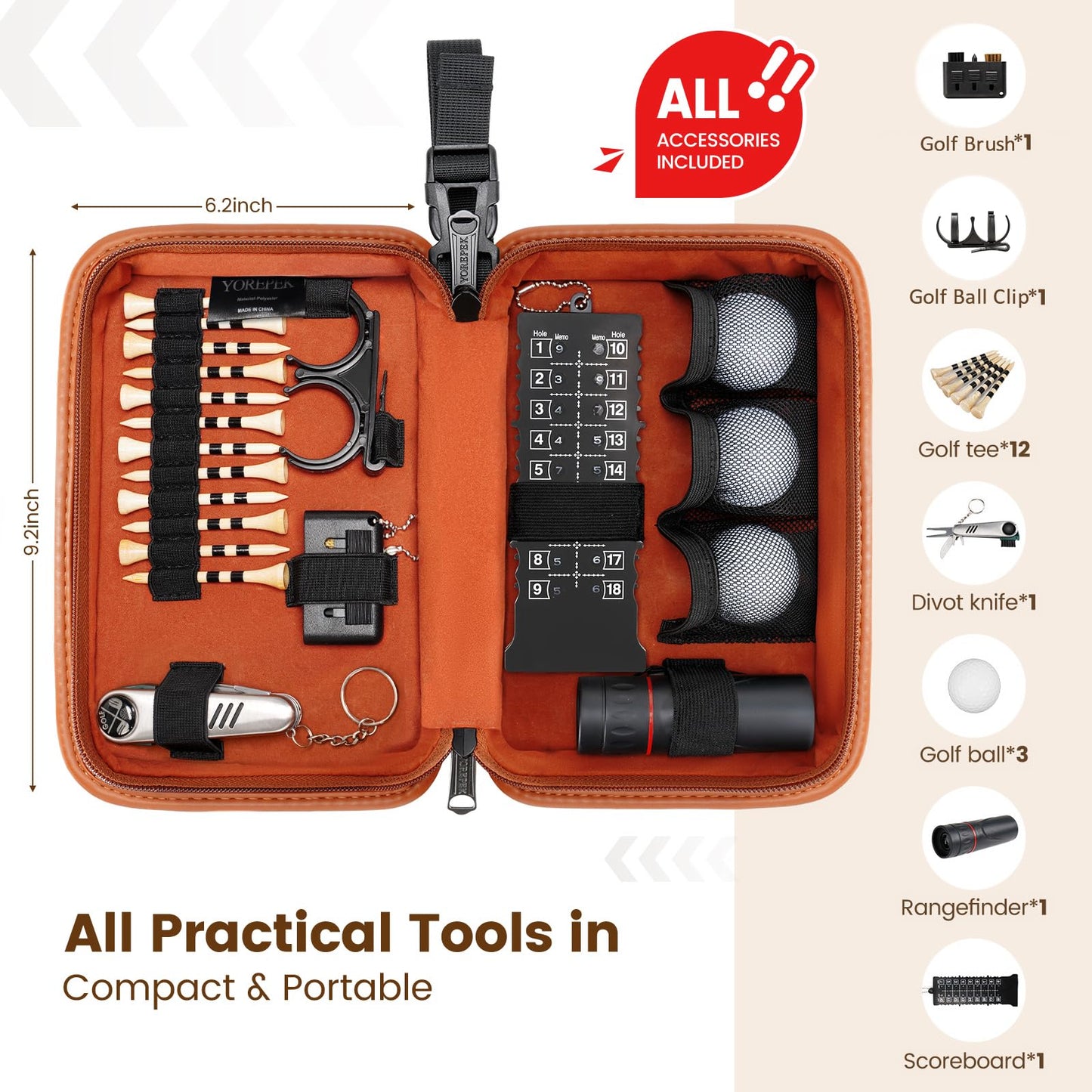 YOREPEK Golf Accessories Kit for Men, Golf Stuff Set with Leather Case, Golf Balls, Golf Tees, Multifunctional Divot Knife, Monocular, Scorer, Golf Gifts for Men Women Golfers