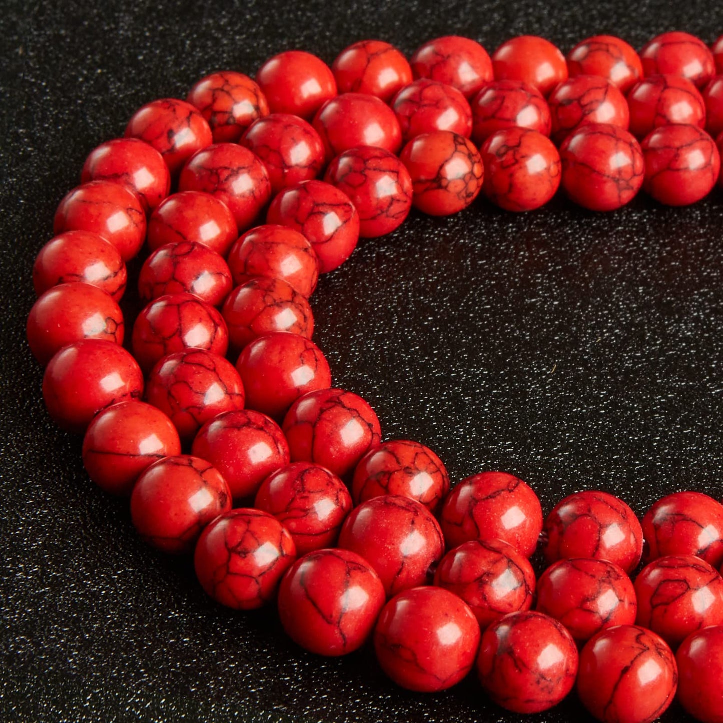 45pcs 8mm Natural Red Turquoise Beads Gemstone Beads Round Loose Beads for Jewelry Making