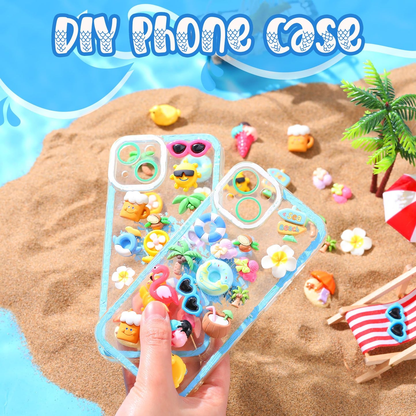 Giegxin 40 Pcs Summer Resin Charm Hawaii Beach Coconut Flamingo Plumeria Flower Flatback Cabochon Accessories Cute Embellishments Bulk for Jewelry Cellphone Case Scrapbooking Headband DIY Craft Making