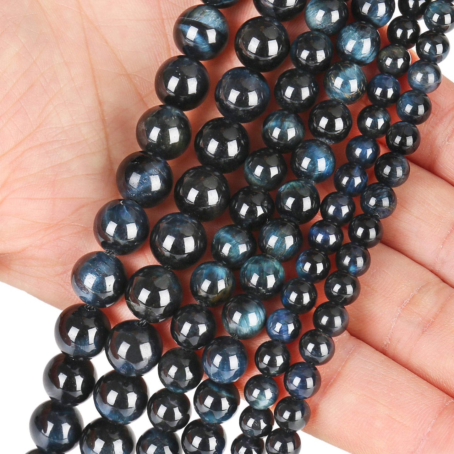 Natural Blue Black Tiger Eye Beads, Grade AAA Gemstone Round Loose Beads 10MM 40PCs Bulk Lot Options, Semi Precious Stone Beads for Jewelry Making
