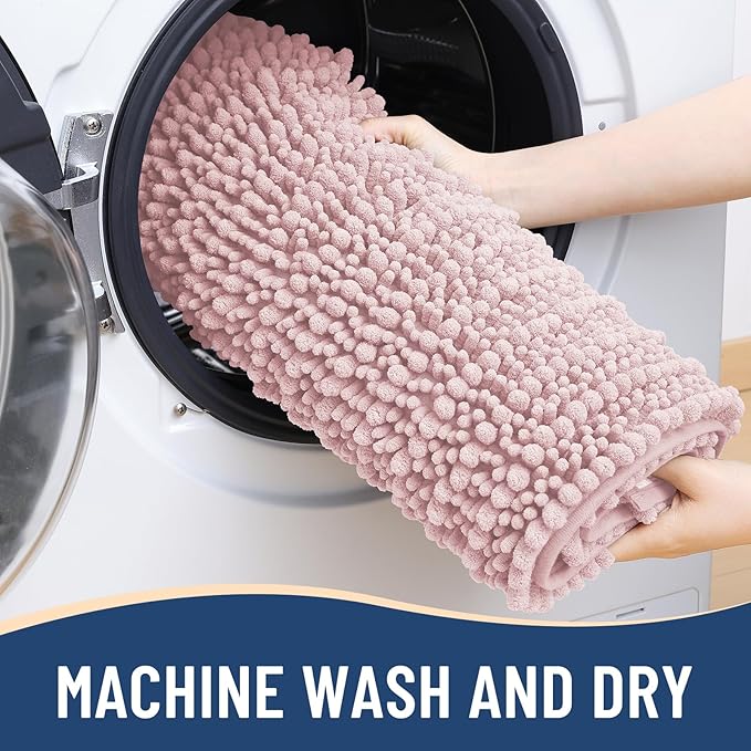 Arotive Luxury Chenille Bathroom Rug Mat, Extra Soft Thick Absorbent Shaggy Bath Rugs, Non-Slip Machine Wash Dry, Plush Bath Mats for Bathroom, Shower and Tub, 36x24, Dirty Pink