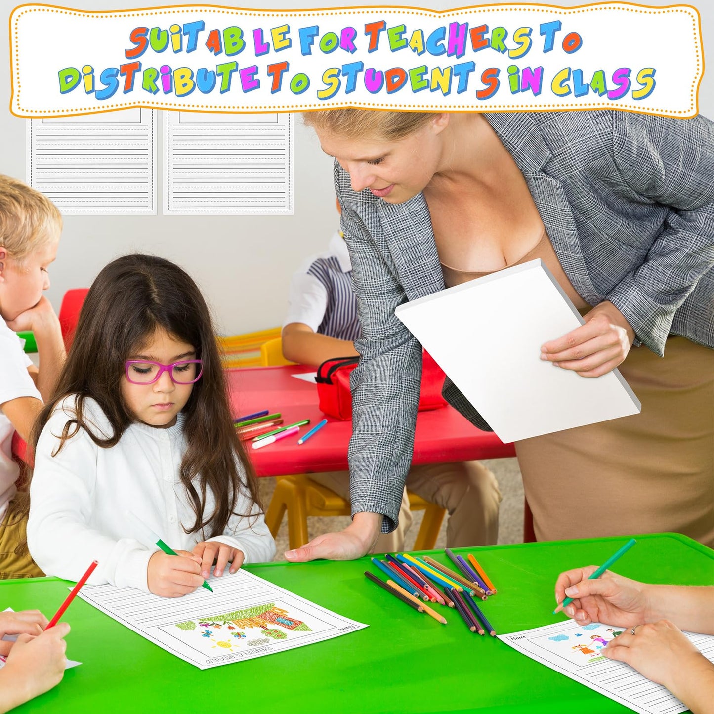 300 Sheets Writing Beginner Paper for Kids Create Story, 8.5"x11" Handwriting Paper Bulk with Picture Space and Lines DIY Craft Writing Kit for Kids Journal Activity, Easter Gifts