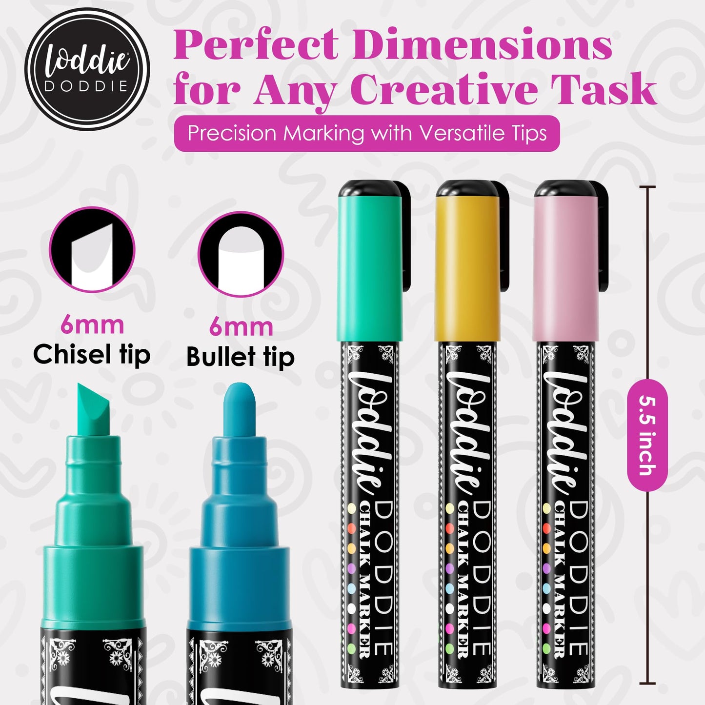 Loddie Doddie Liquid Chalk Markers - Pack of 8 Macaron Pastel 6mm Tip - Dual Tip Fine & Bold Lines with Chalkboard Markers & Chalk Pens - Erasable Liquid Ink on Chalkboard Calendar & Blackboard