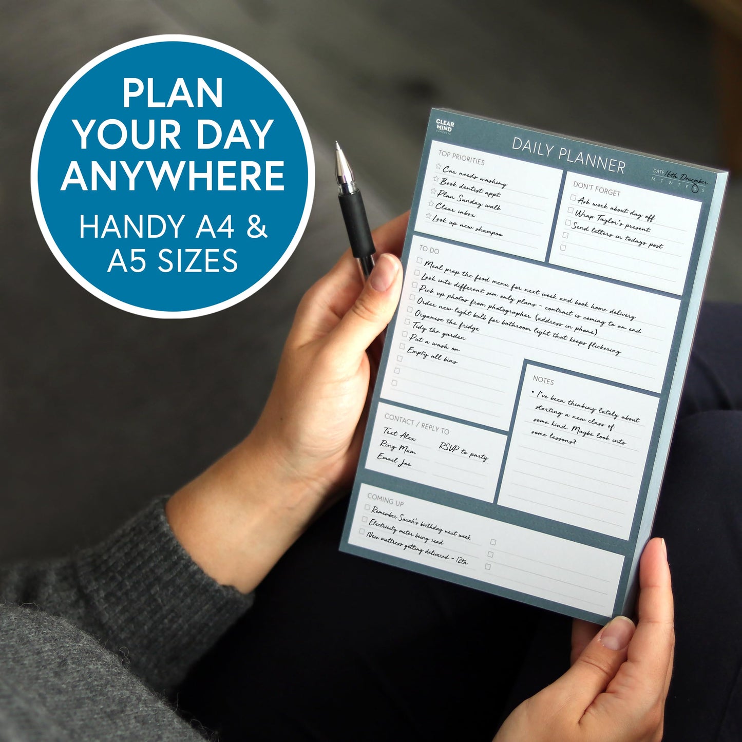 Daily Planner Desk Pad, Undated Tear Off To Do List Pad with Priorities and Notes, Thick 120gsm Paper, 100 Sheets, Small Desk Pad for Work Office, 5.6 x 8.3 Inches
