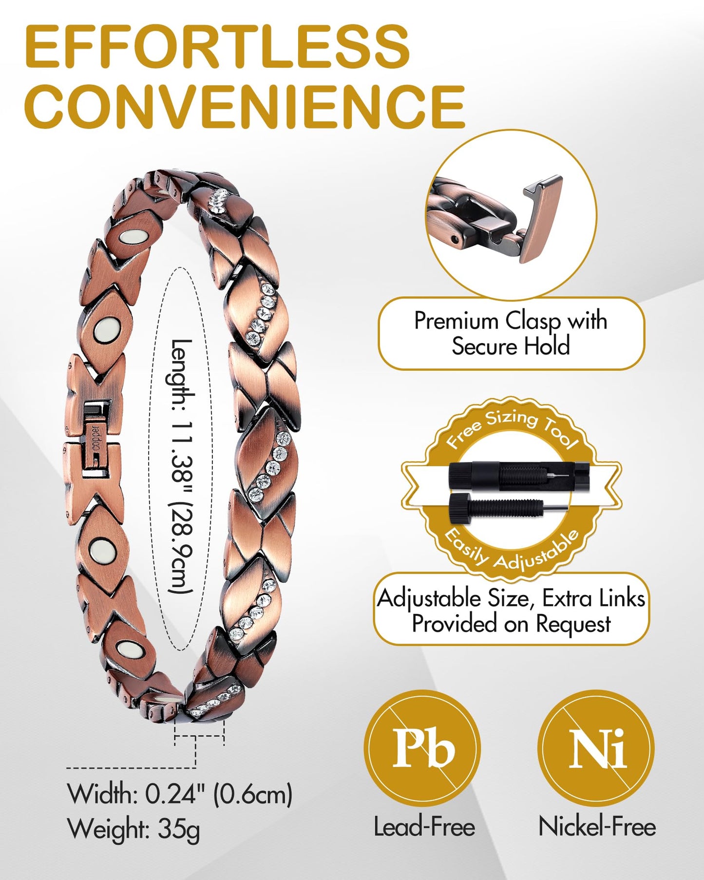 Feraco Copper Ankle Bracelet for Women, 99.99% Pure Copper Magnetic Anklet with 3500 Gauss Neodymium Magnet, Adjustable Jewelry (X Shape with Crystals)