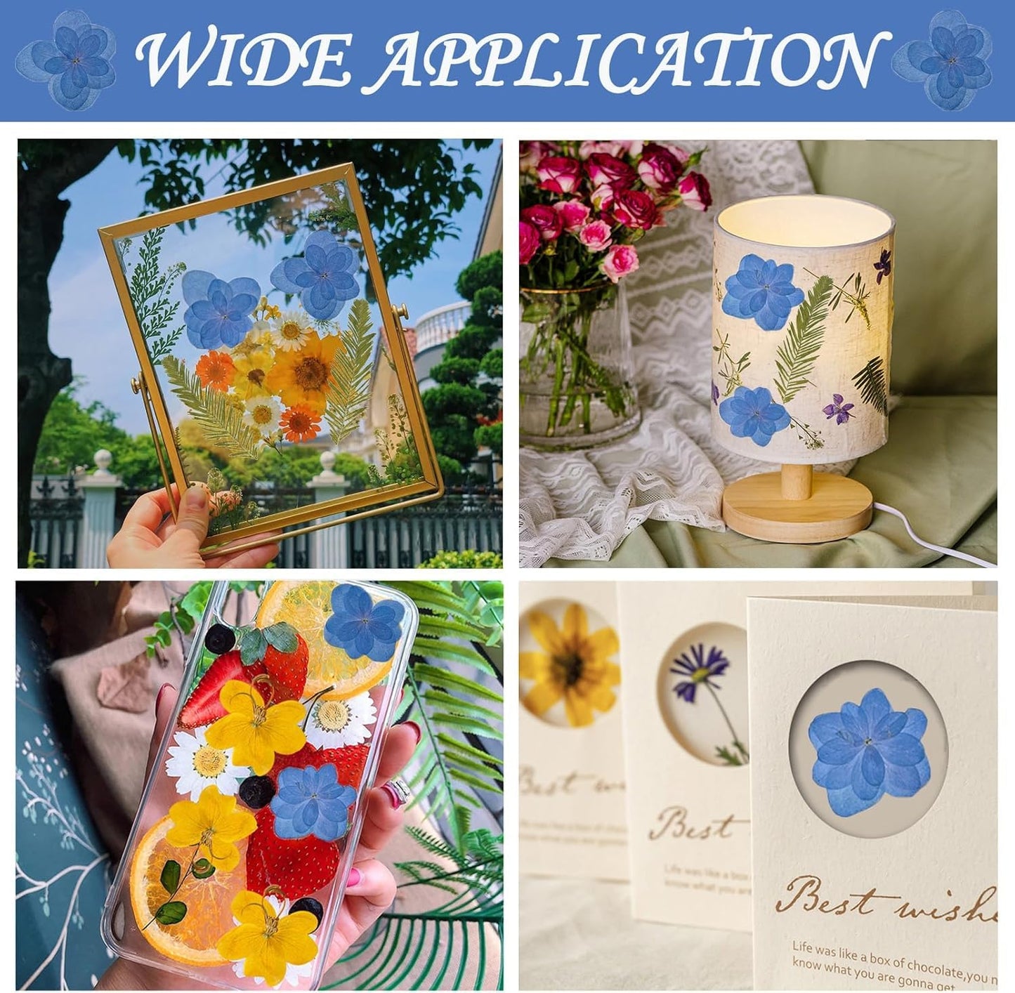 ALJ Blue Dried Flowers Double Hydrangea for Resin Crafts Embellishments, 60PCS Natural Pressed Flowers for Resin Jewelry DIY Phone Case Decor Candle Making Decoration
