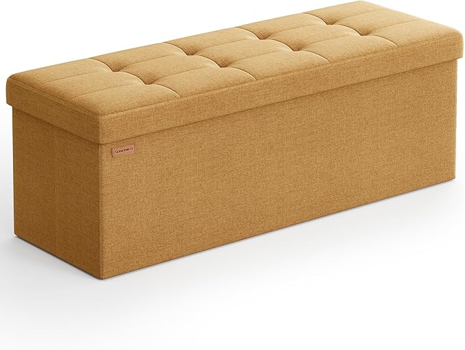 SONGMICS Mazie Collection - Storage Ottoman Bench, 43 Inches Folding Foot Rest Stool, End of Bed Bench, Easy Assembly, for Living Room, Bedroom, Entryway, Ginger ULSF077K04