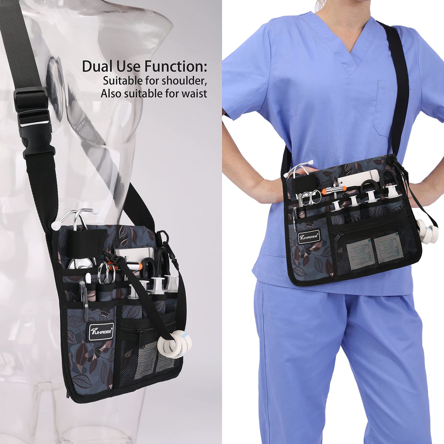 Tuhaoge Multifunctional Nurse Storage Bag, Medical Kit Practical Waist Bag， Nurse Pocket Storage Bag (Ash leaves)
