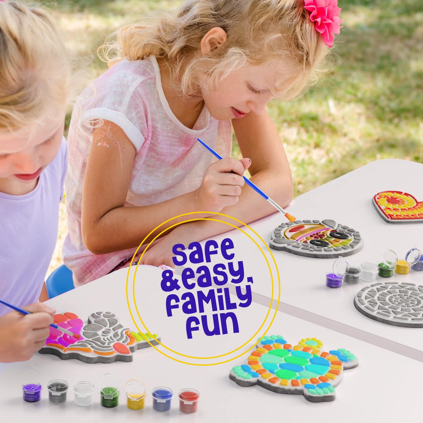 Dan&Darci Stepping Stones Painting Kit for Kids, 5 Paint Your Own Garden Stones with Paints and Brushes, Crafts for Kids Ages 6-8