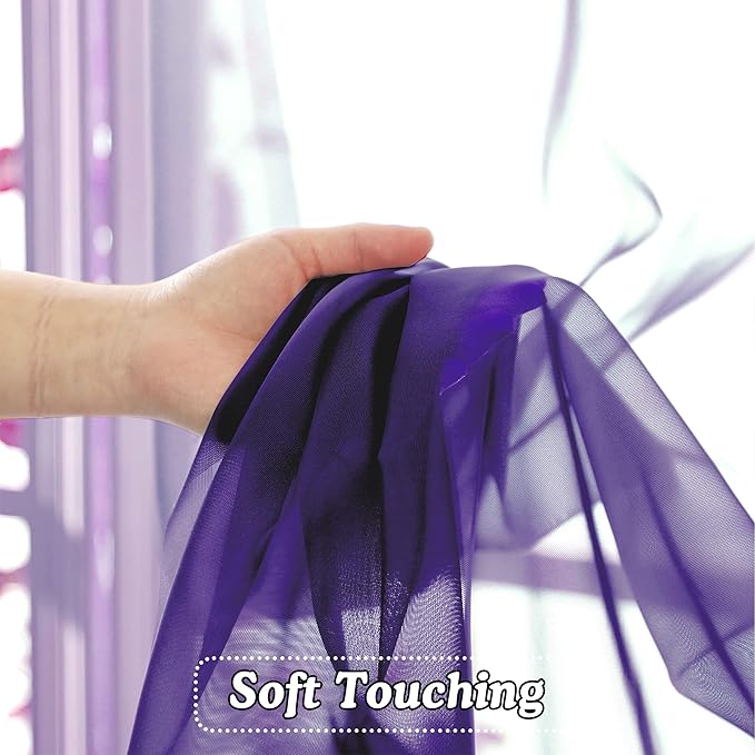 OVZME Purple Sheer Curtains 108 Inches Long, Light Filtering Semi Transparent Lightweight Voile Rod Pocket Window Curtains for Bedroom, Living Room, W42 x L108, Set of 2 Drape Panels